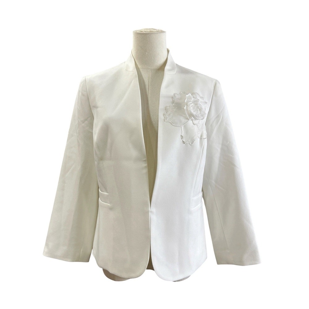 Black Label Women's Blazer Jacket Size 8 White Flower Long Sleeve